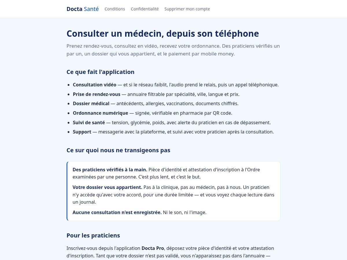 Landing-page snapshot of docta.live