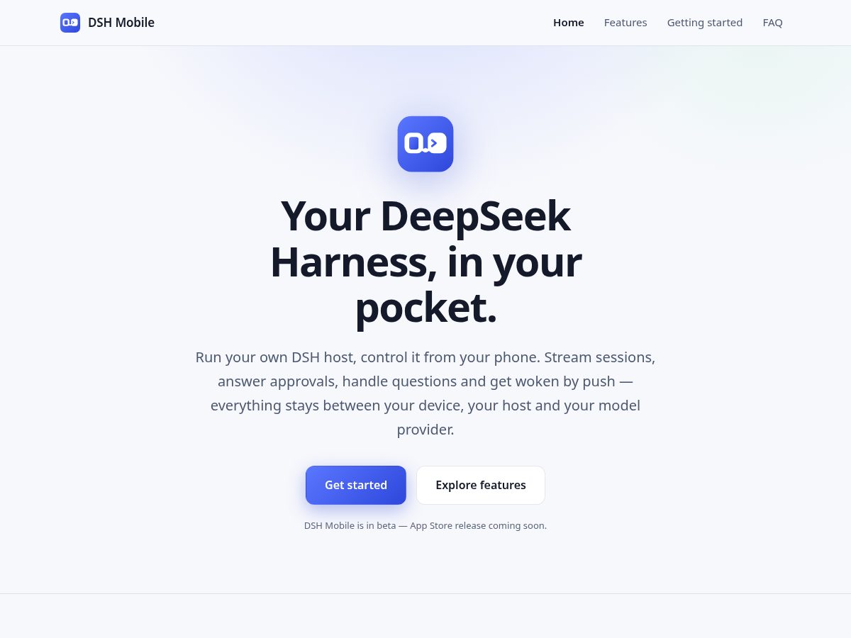 Landing-page snapshot of dshmobile.app