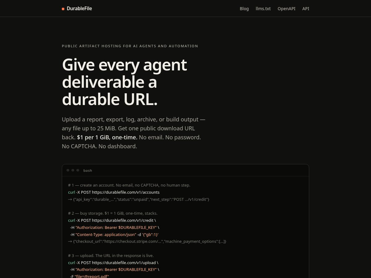 Landing-page snapshot of durablefile.com