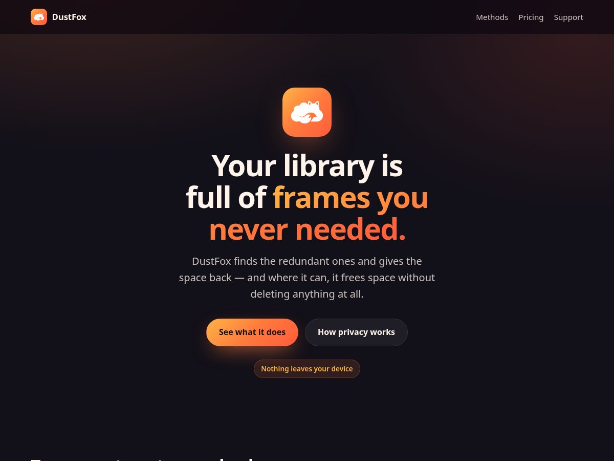 Landing-page snapshot of dustfox.app