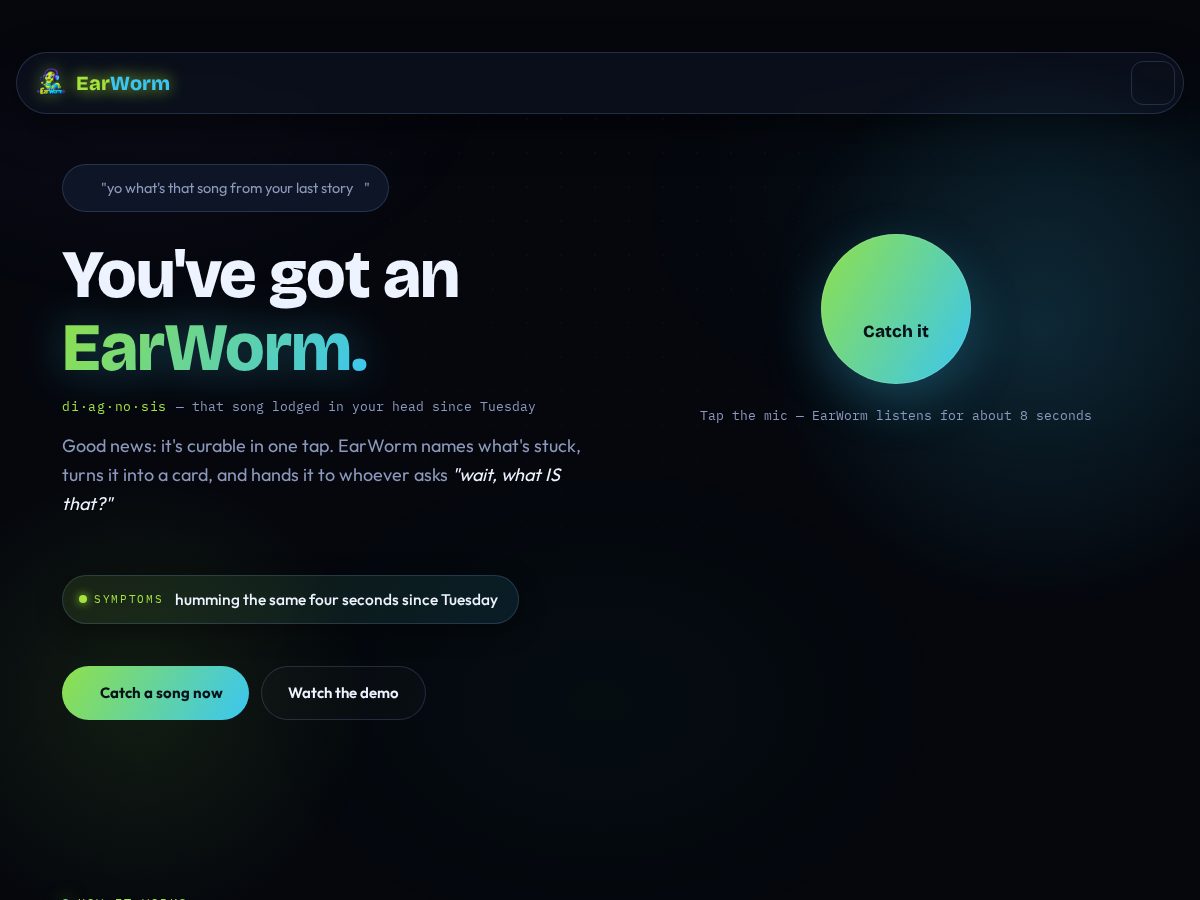Landing-page snapshot of earworm.network