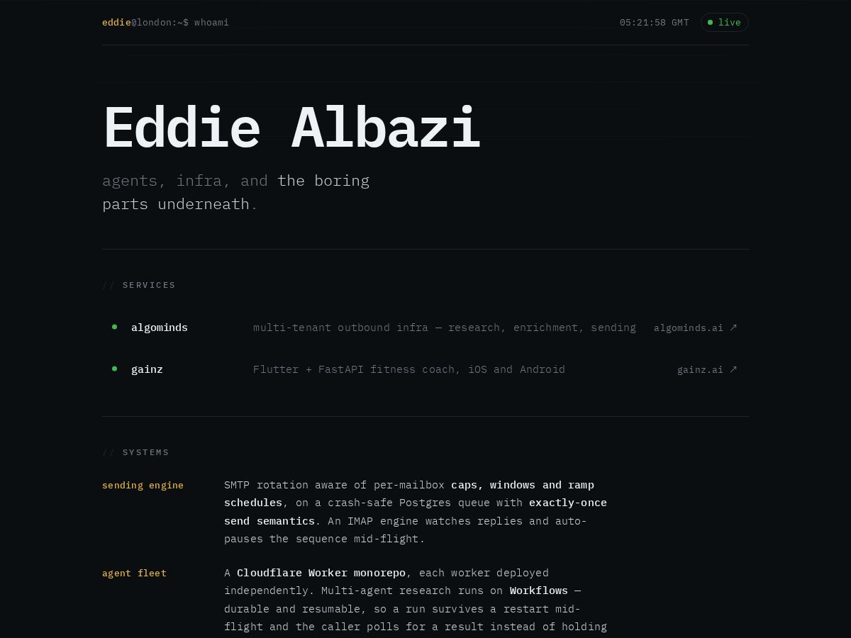 Landing-page snapshot of eddyybazz.com