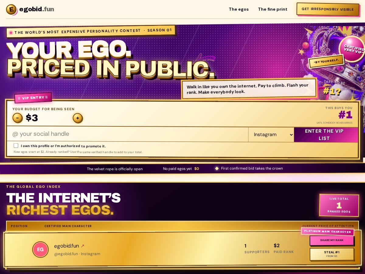 Landing-page snapshot of egobid.fun