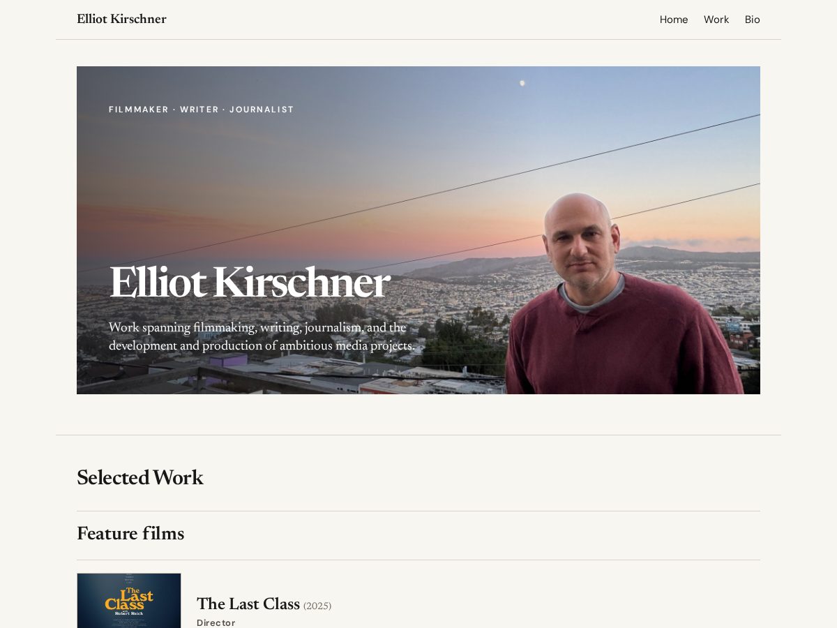 Landing-page snapshot of elliotkirschner.com