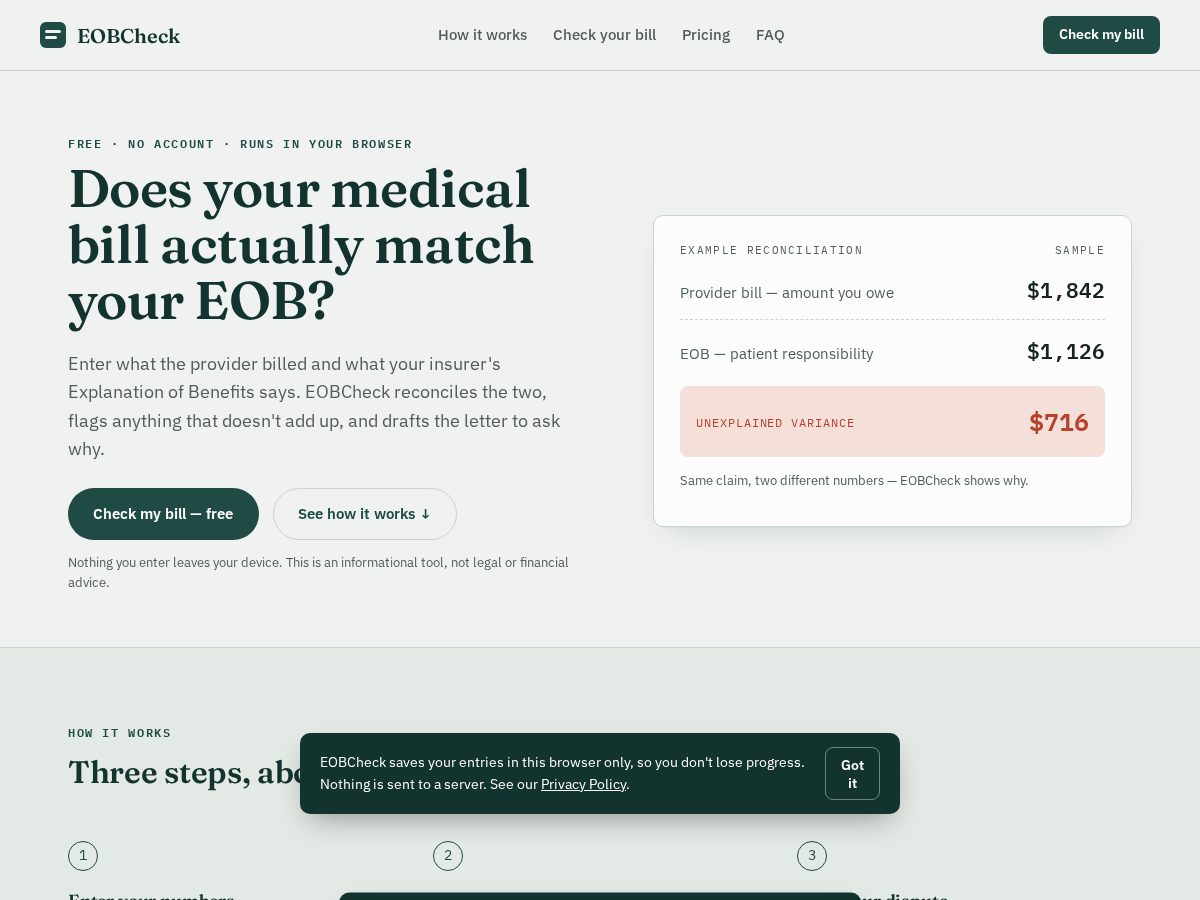 Landing-page snapshot of eobcheck.online