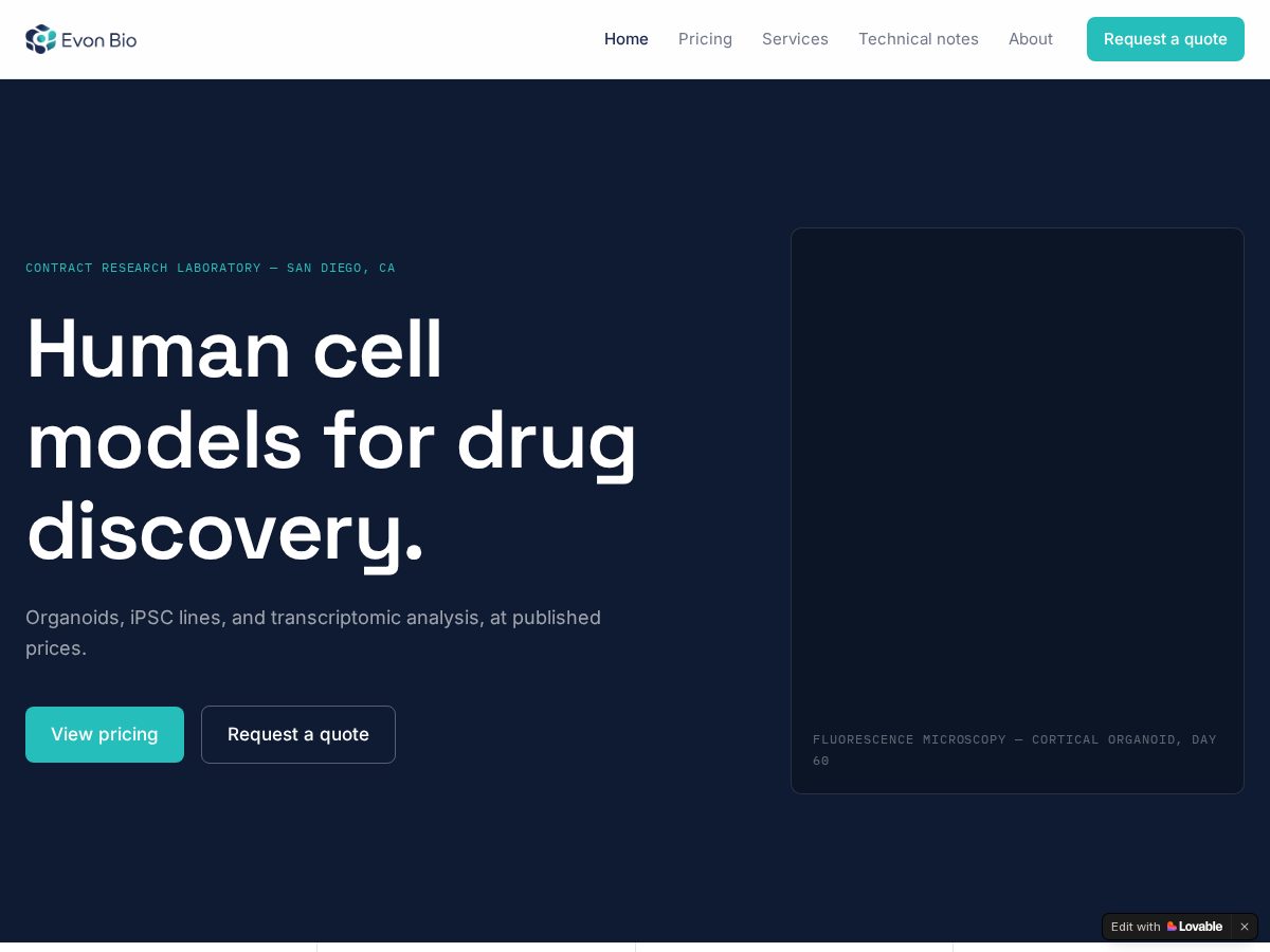 Landing-page snapshot of evonbio.com