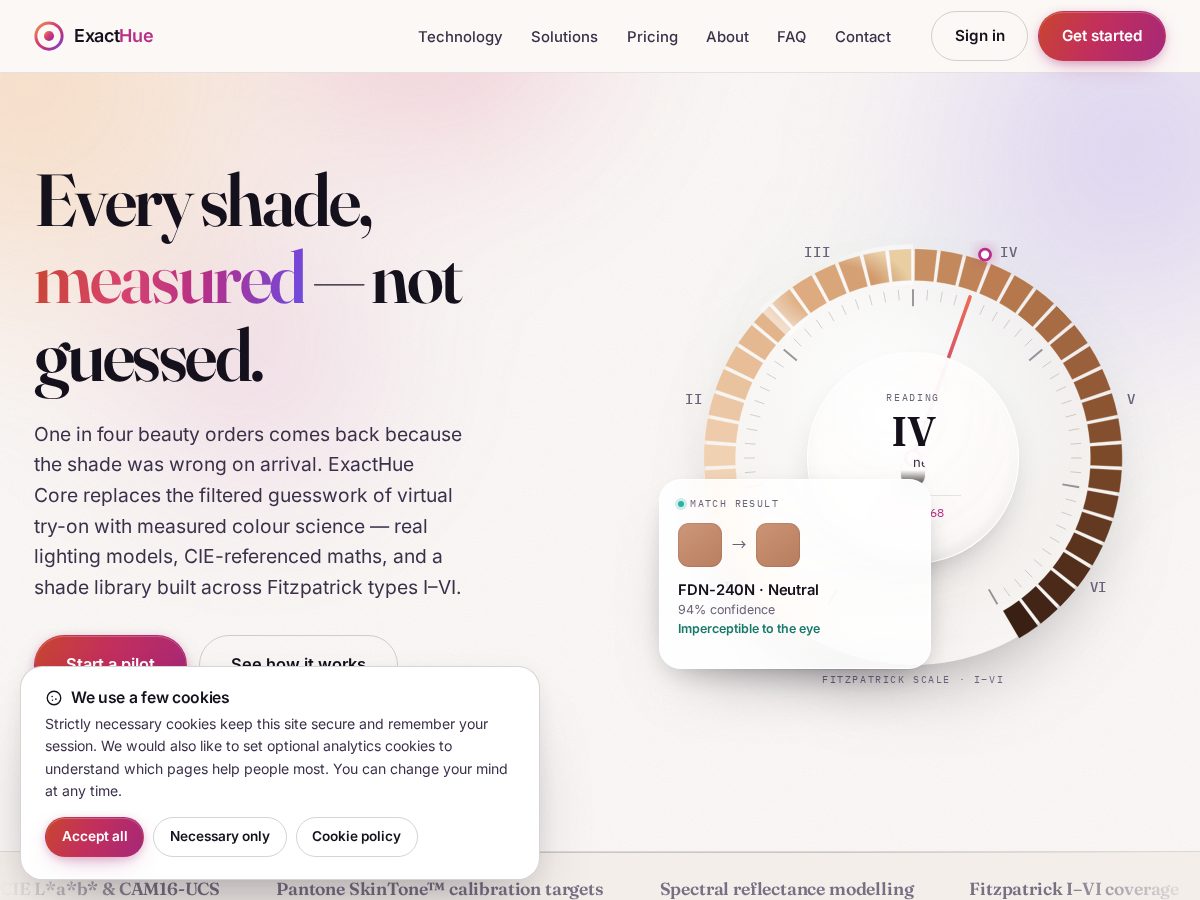 Landing-page snapshot of exacthue.com