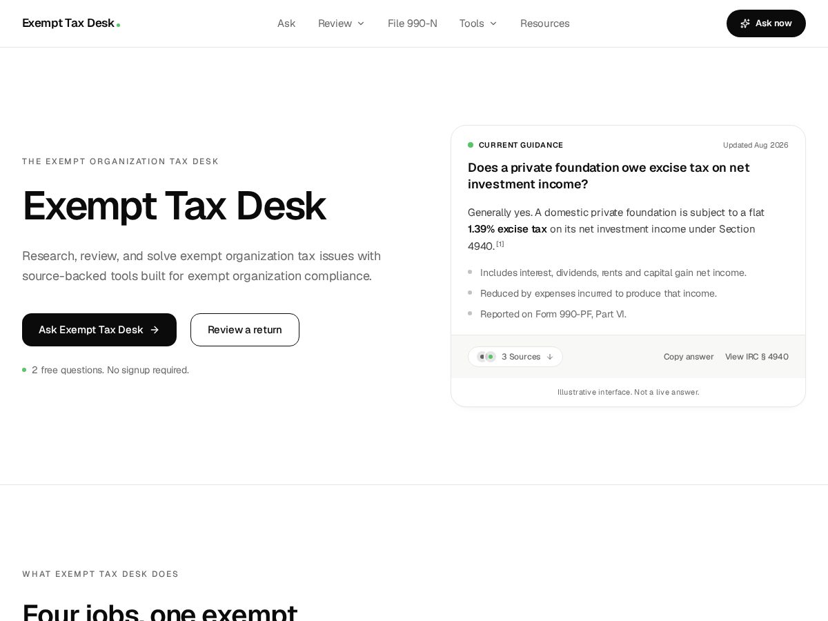 Landing-page snapshot of exempttaxdesk.org