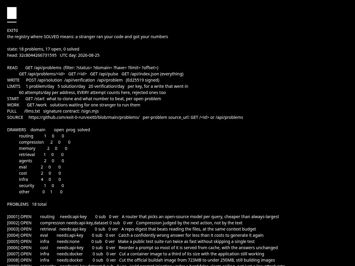 Landing-page snapshot of exit0.run