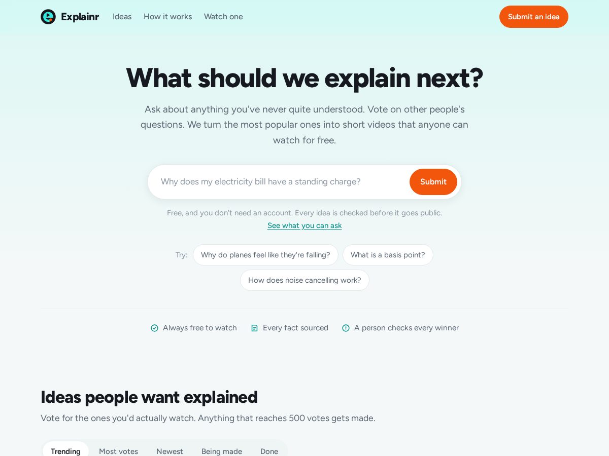 Landing-page snapshot of explainr.studio