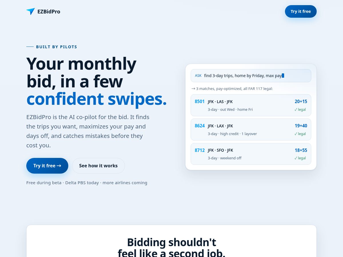 Landing-page snapshot of ezbidpro.app