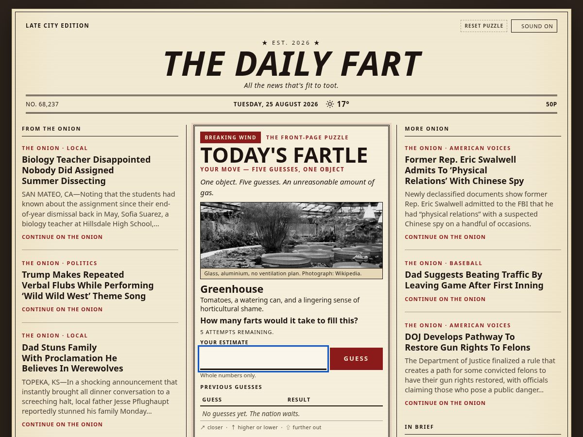 Landing-page snapshot of fartdaily.com