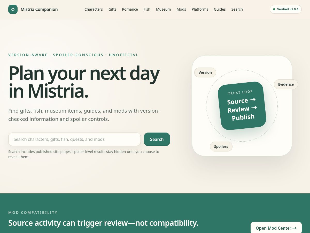 Landing-page snapshot of fieldsofmistria.xyz