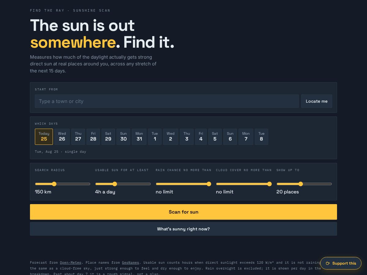 Landing-page snapshot of findtheray.com