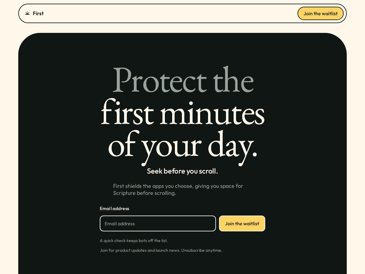 Landing-page snapshot of firstdaily.app