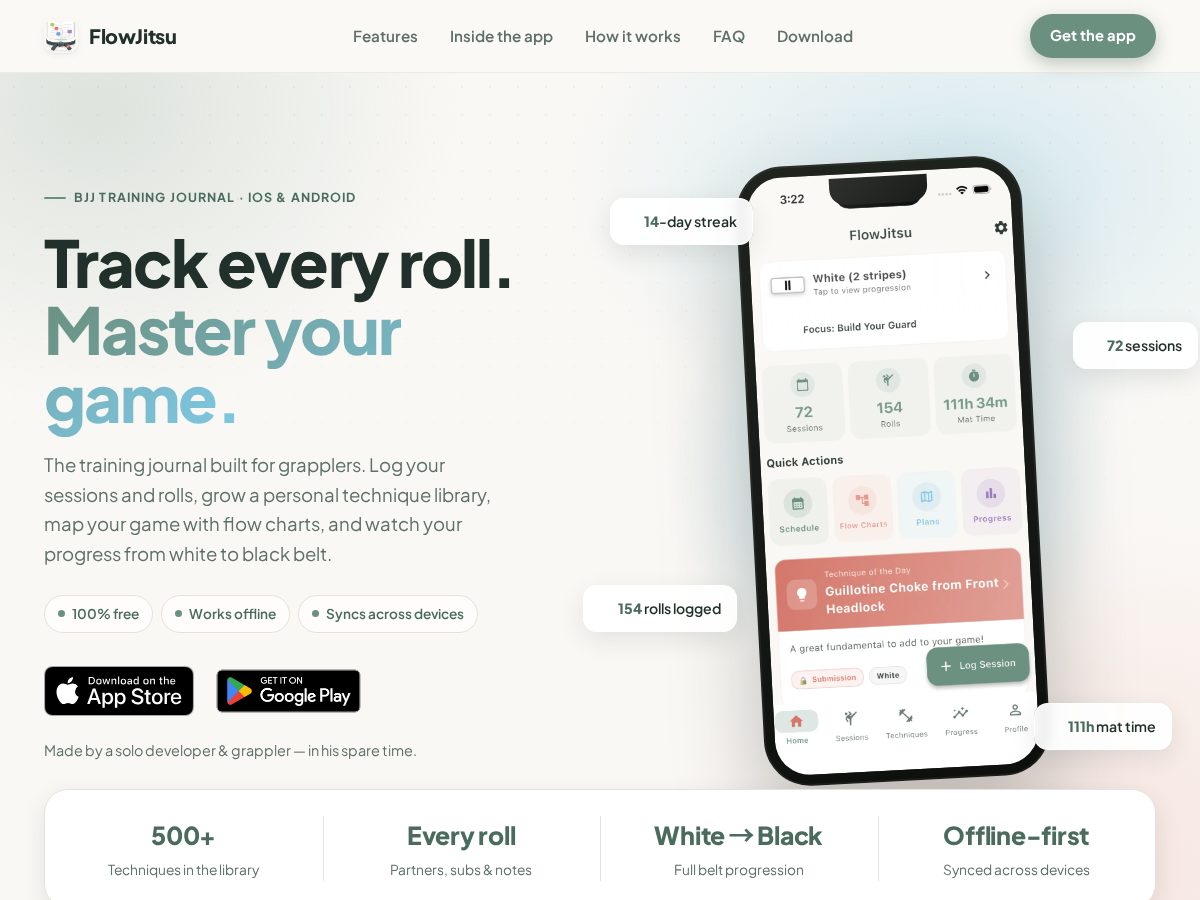 Landing-page snapshot of flowjitsu.app
