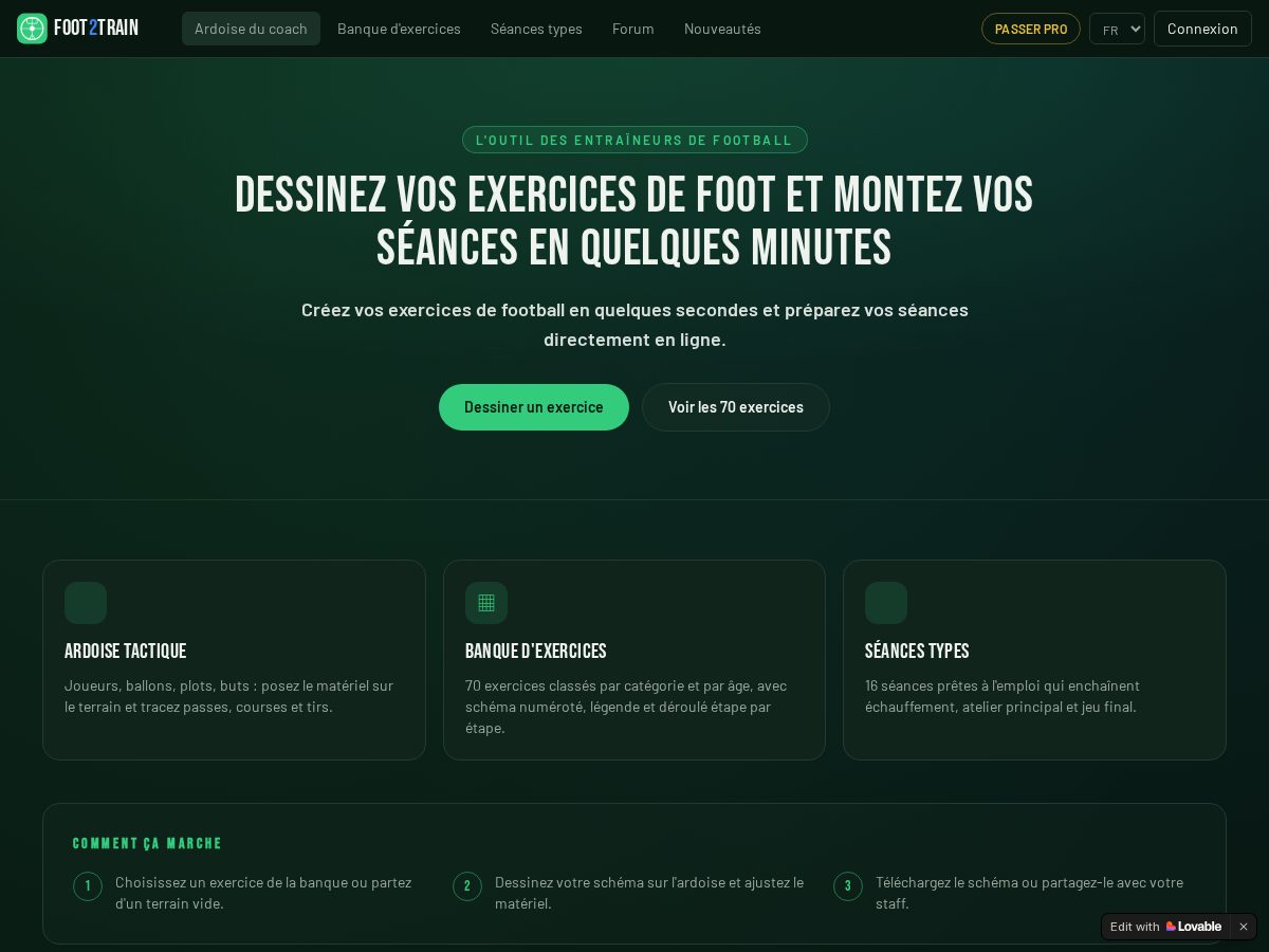 Landing-page snapshot of foot2train.app