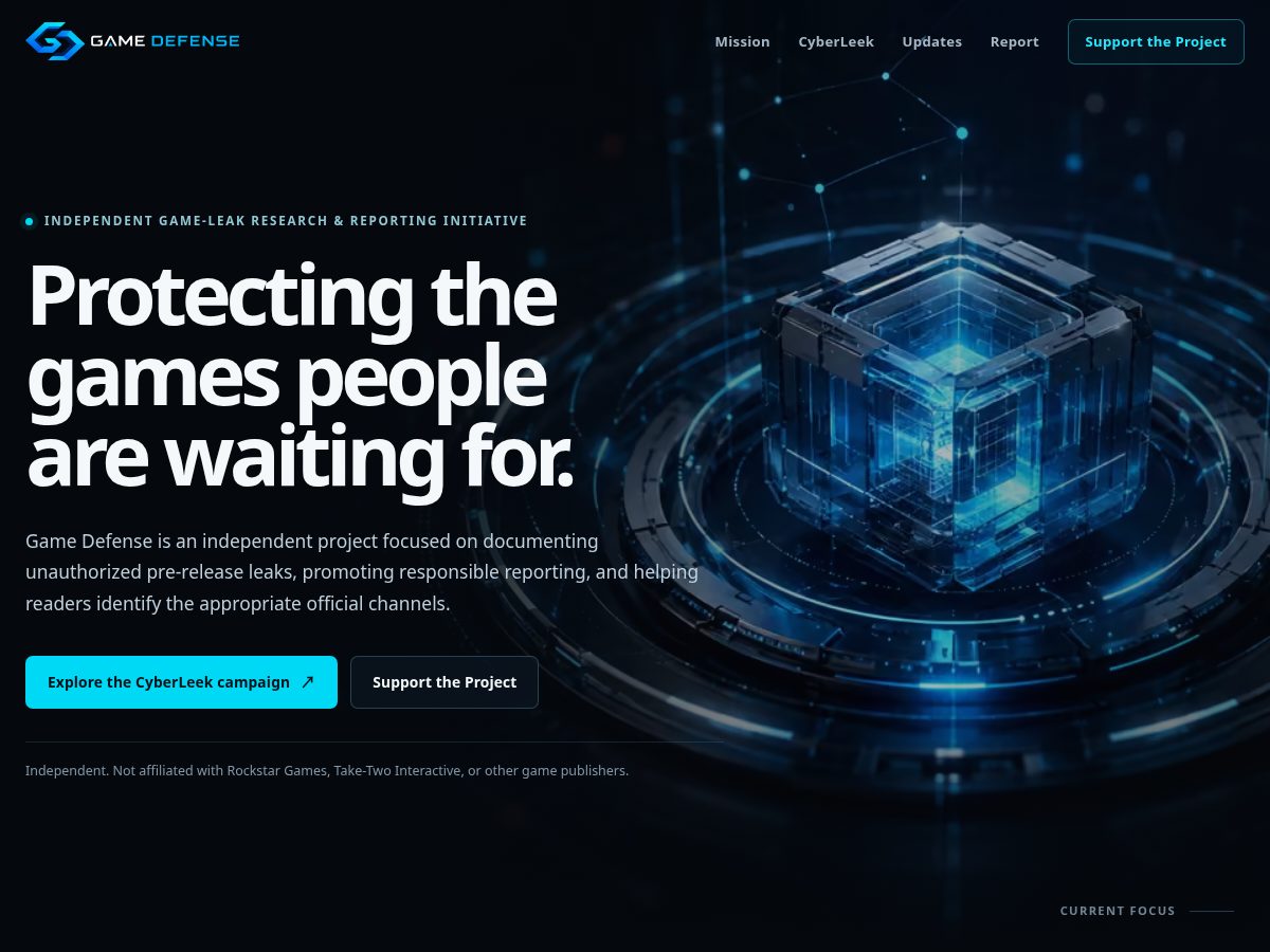 Landing-page snapshot of gamedefense.org