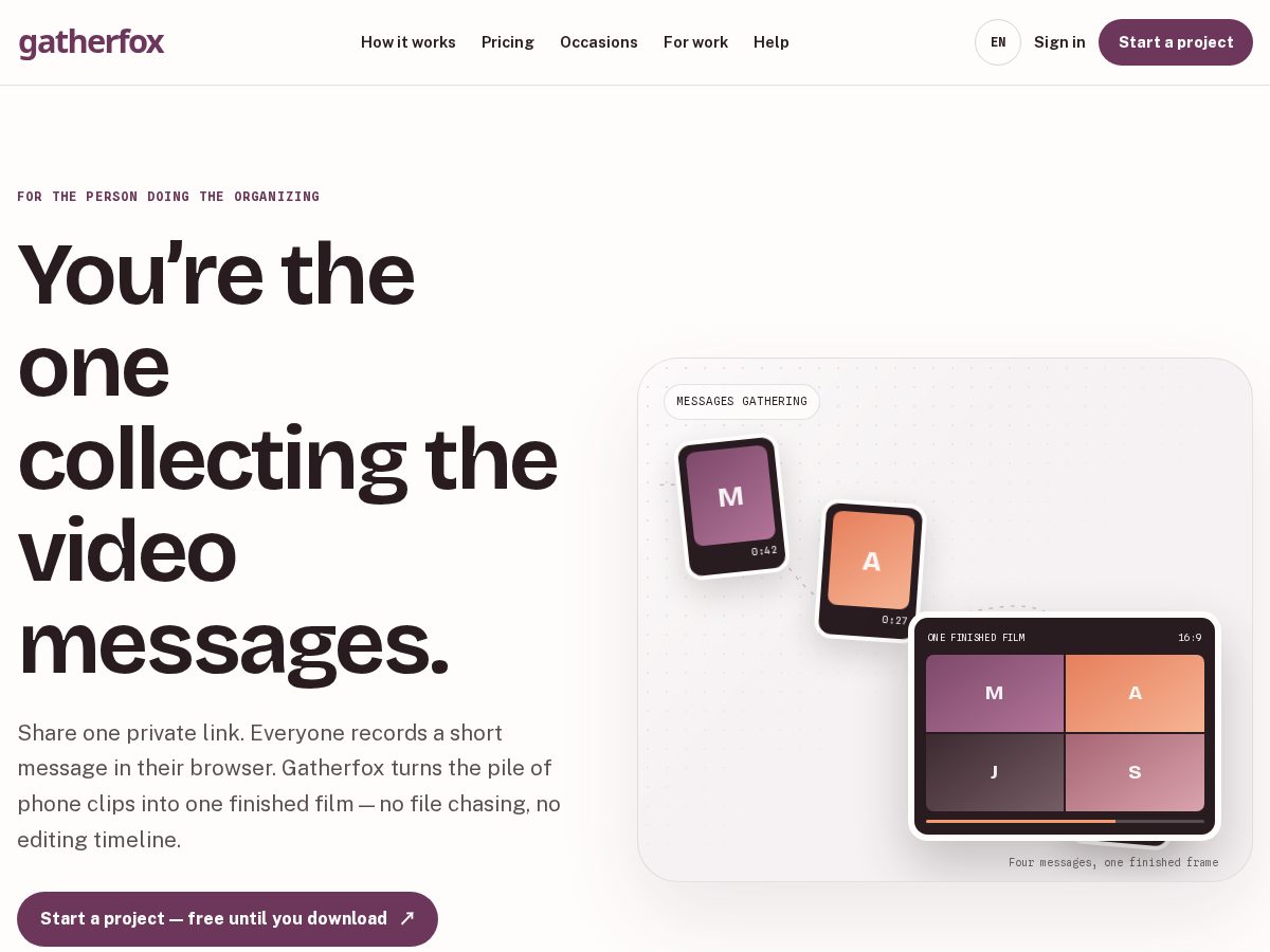 Landing-page snapshot of gatherfox.app