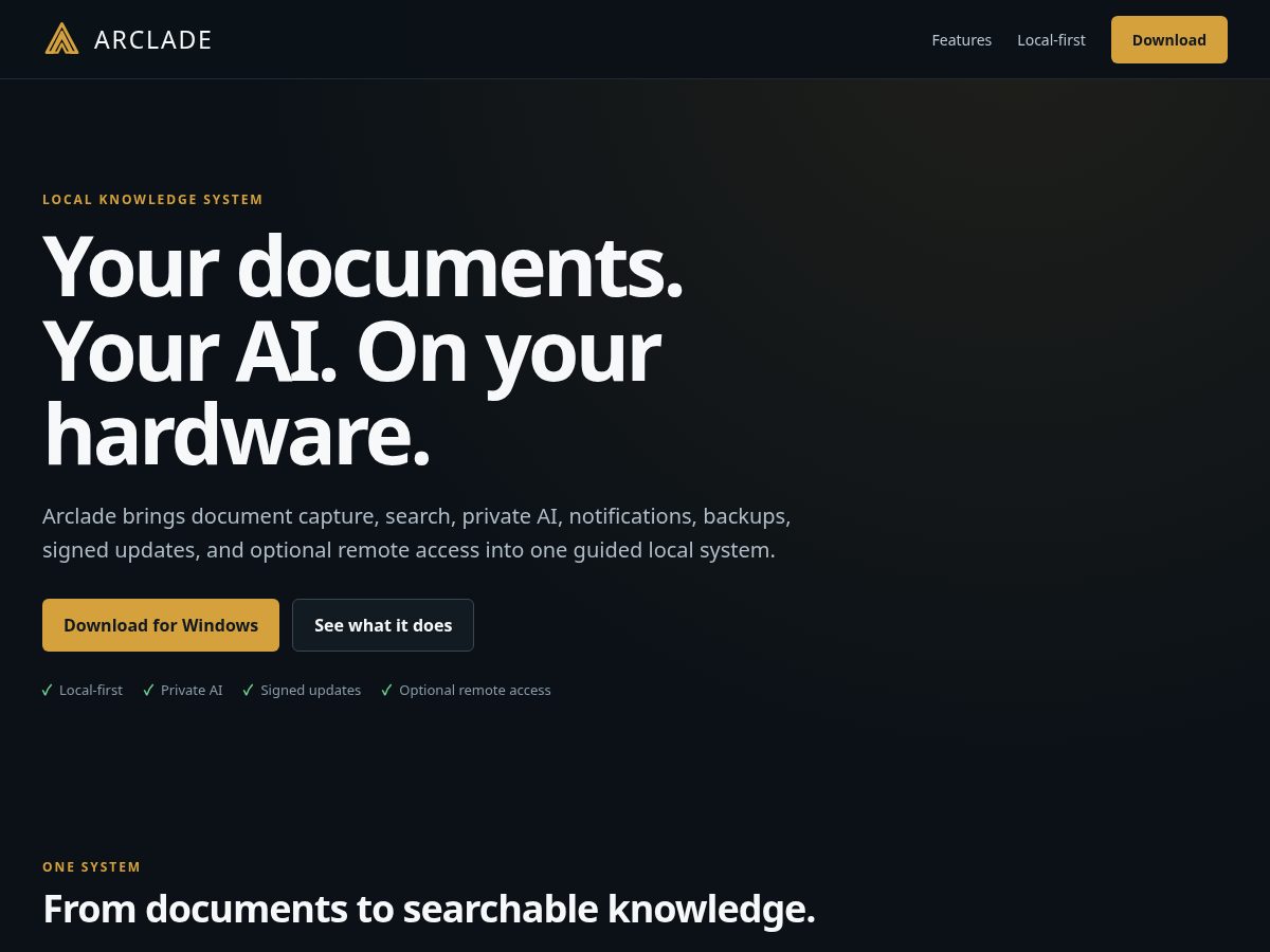 Landing-page snapshot of getarclade.com