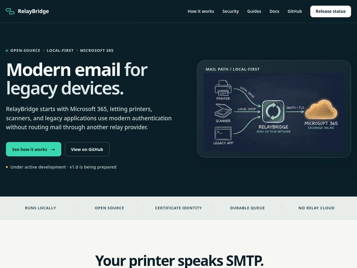 Landing-page snapshot of getrelaybridge.com