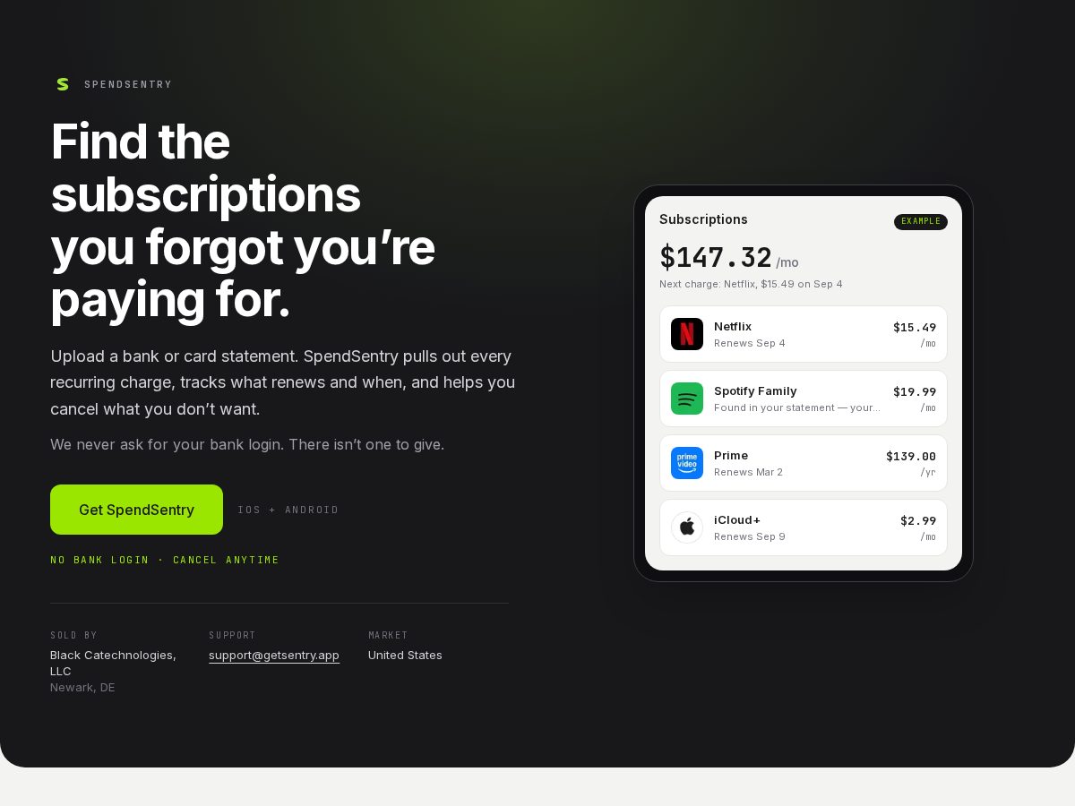 Landing-page snapshot of getsentry.app