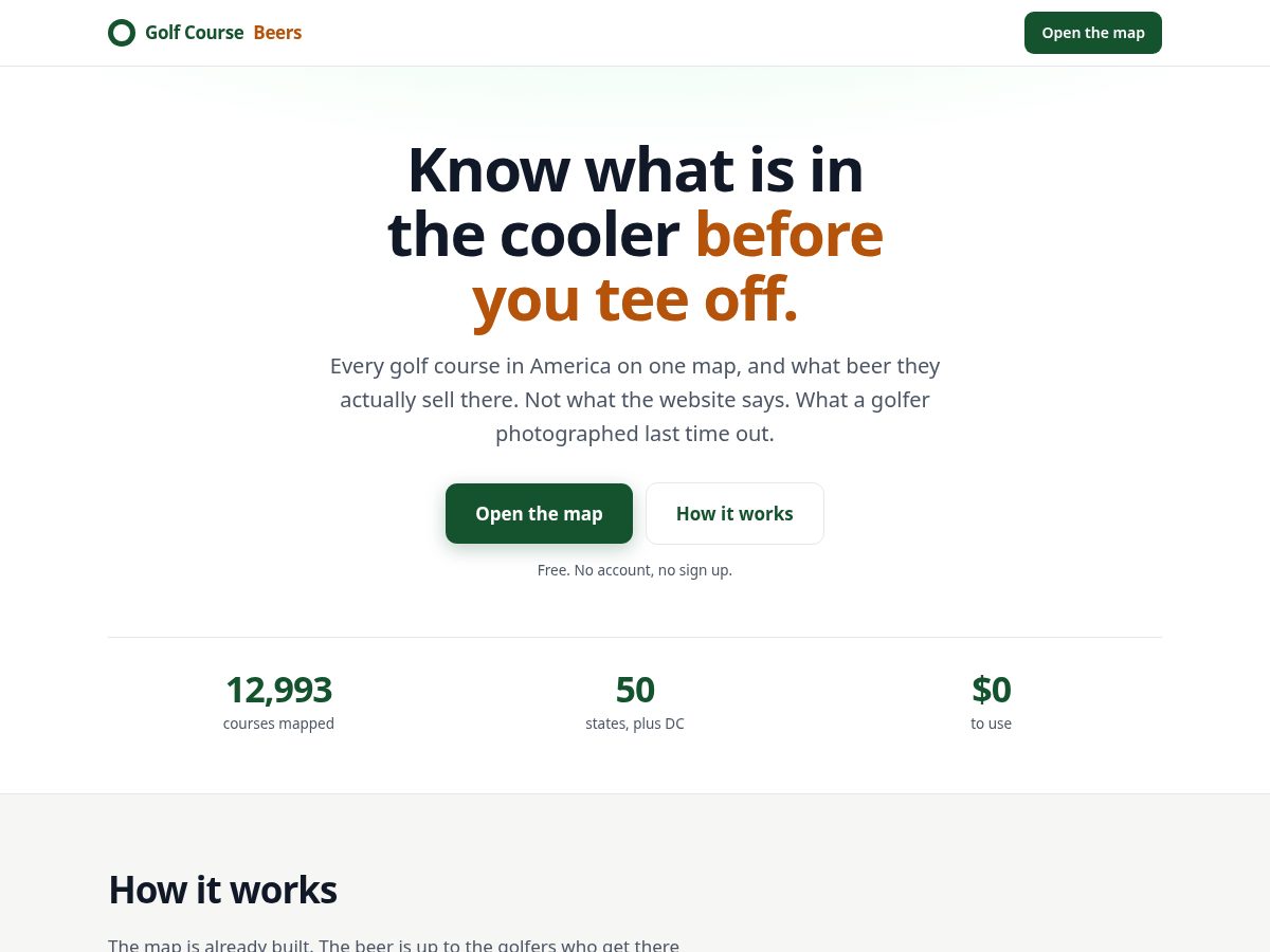 Landing-page snapshot of golfcoursebeers.com