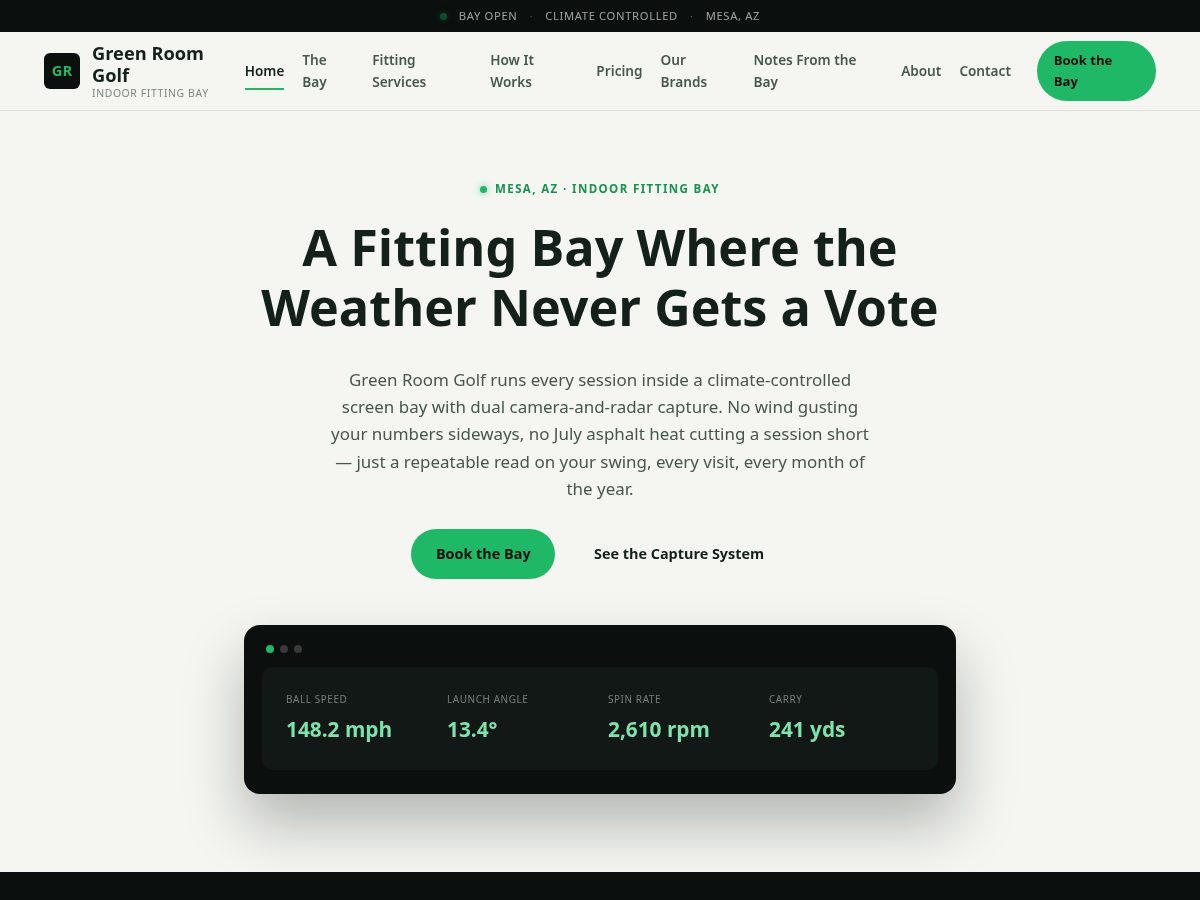 Landing-page snapshot of greenroomgolf.shop
