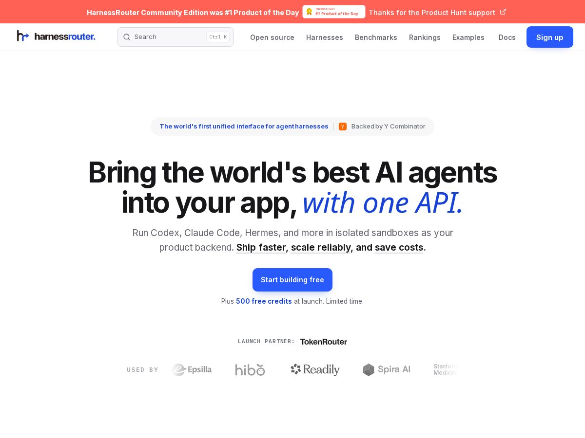 Landing-page snapshot of harnessrouter.org