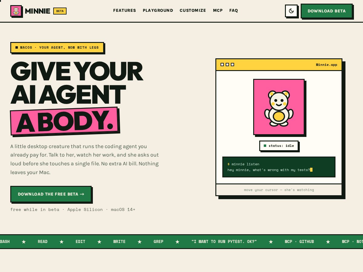 Landing-page snapshot of heyminnie.com