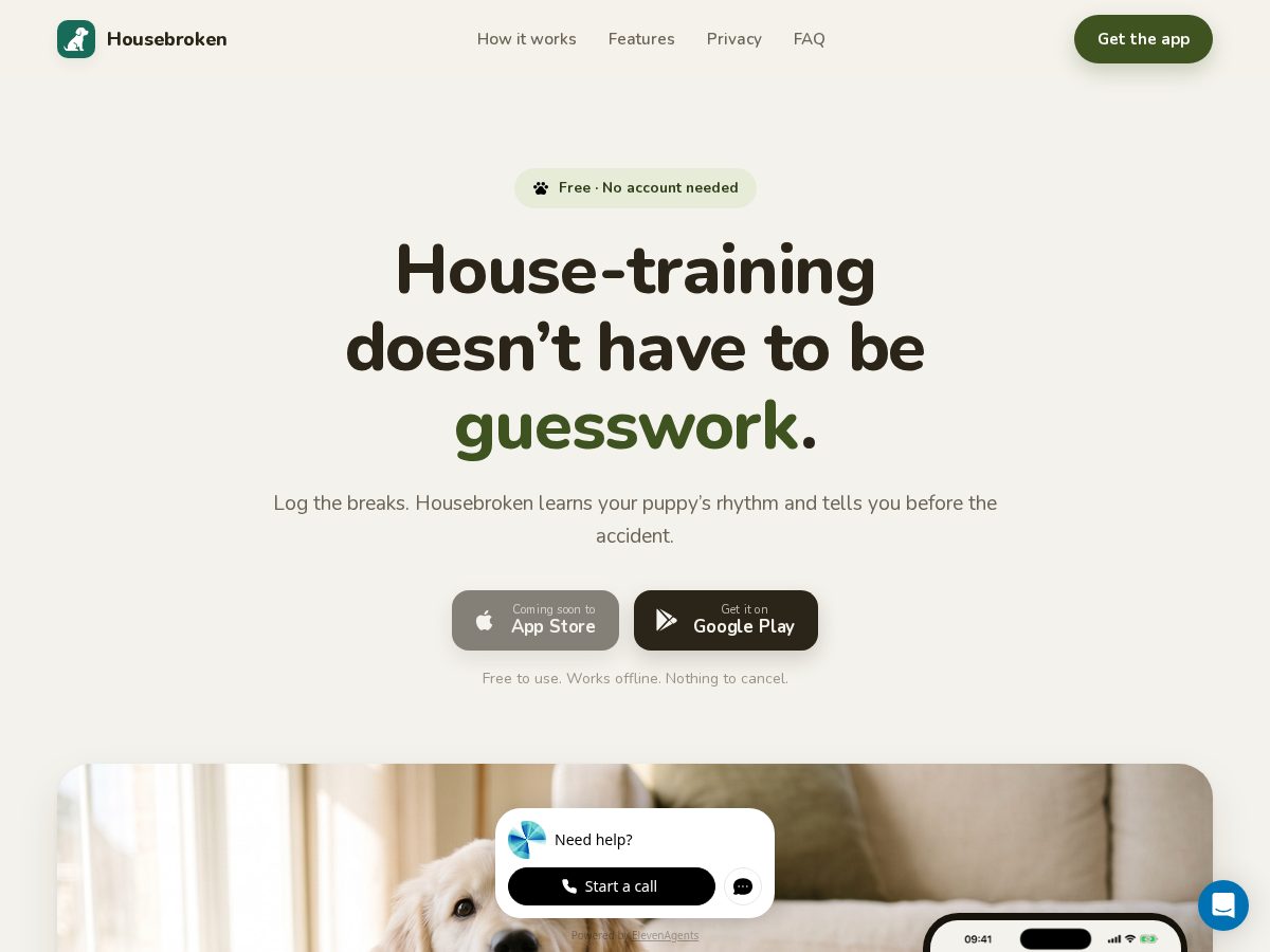 Landing-page snapshot of housebroken.app
