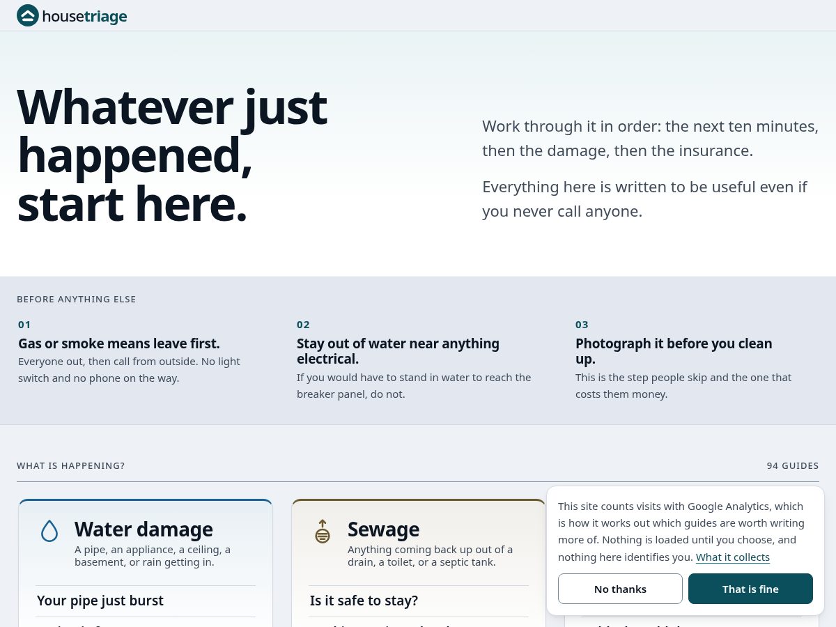 Landing-page snapshot of housetriage.com