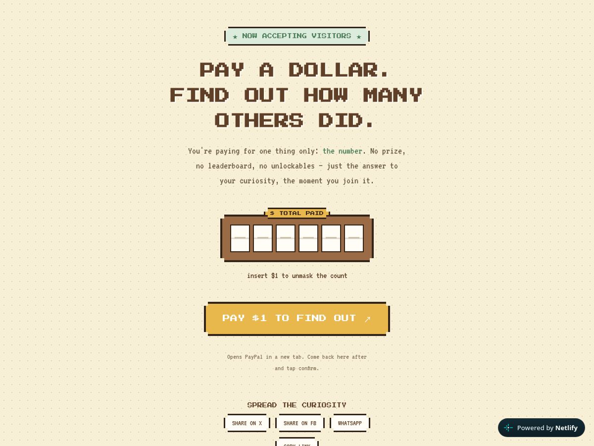 Landing-page snapshot of howmanypaidthis.com