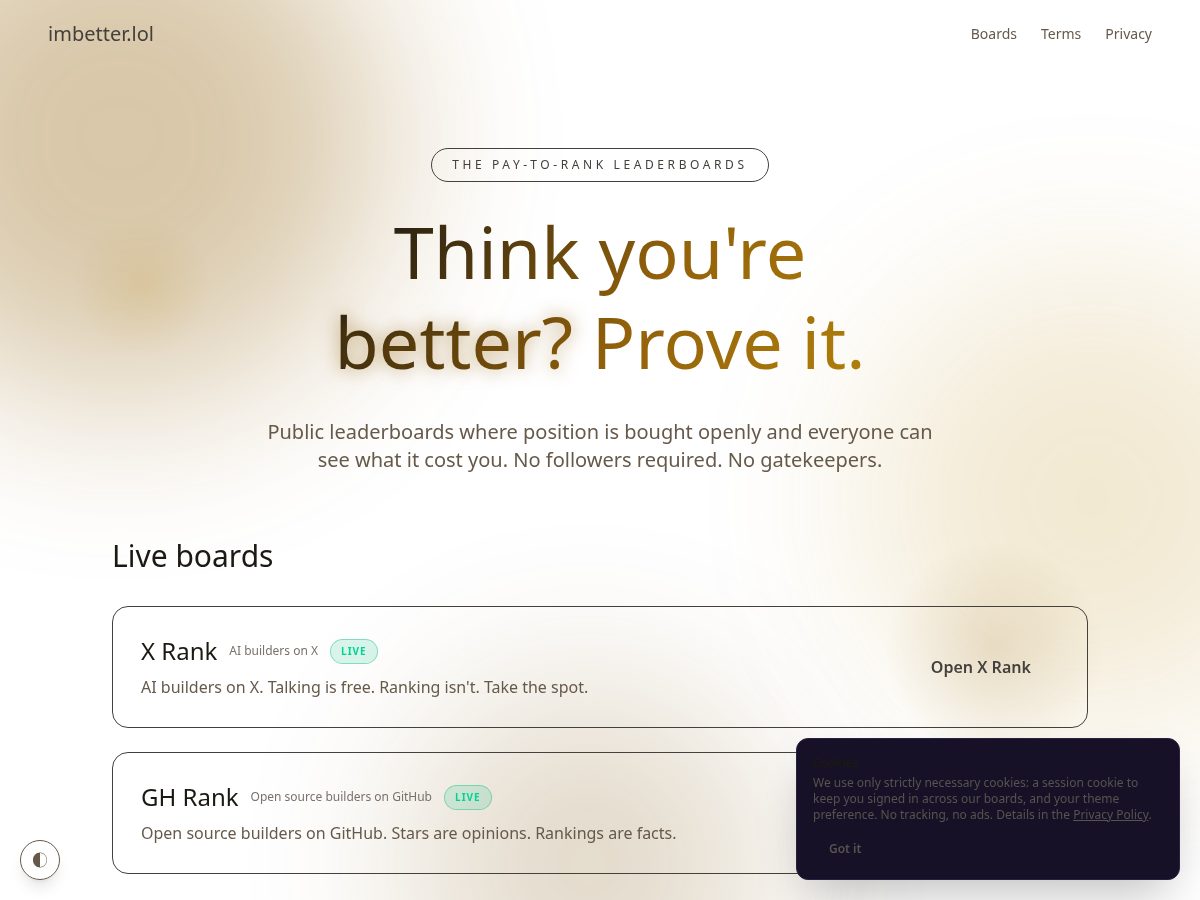 Landing-page snapshot of imbetter.lol