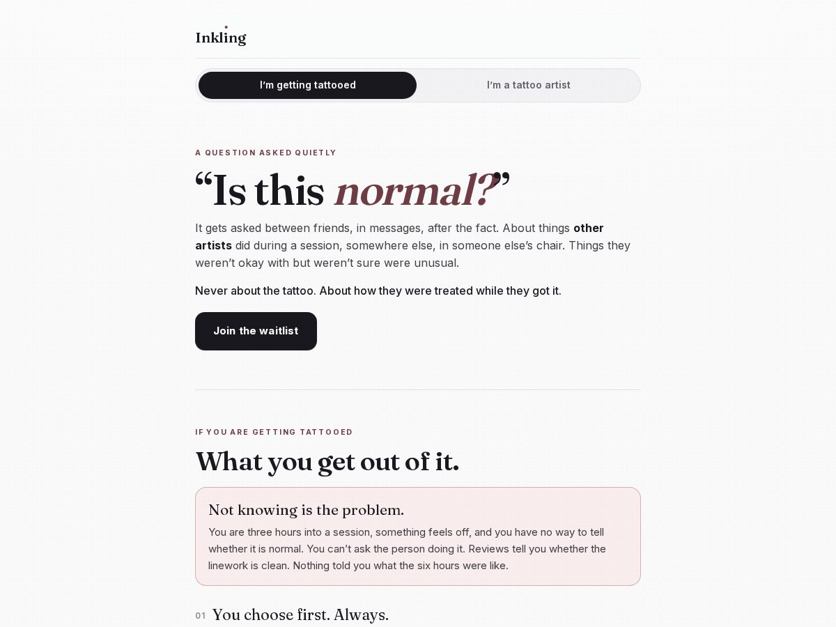 Landing-page snapshot of inkling.love
