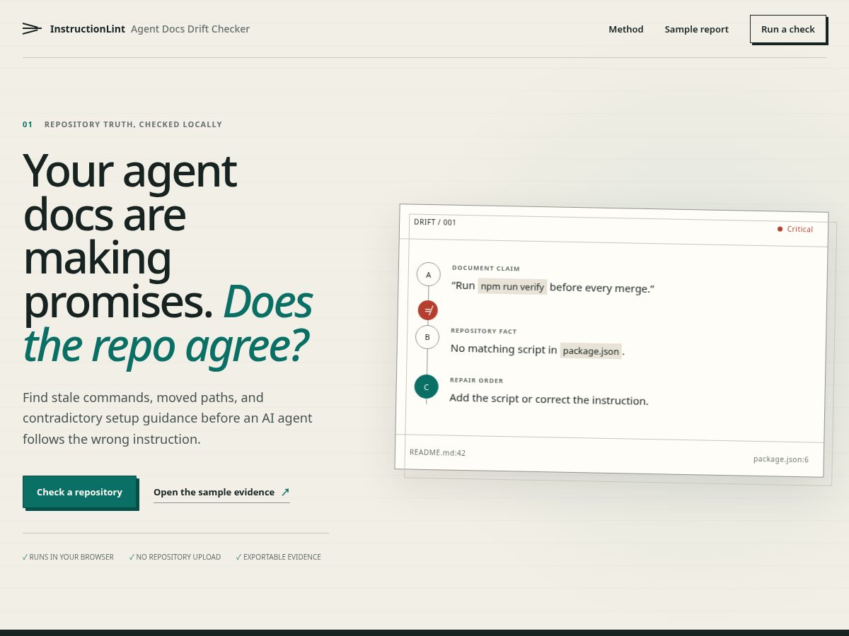 Landing-page snapshot of instructionlint.xyz