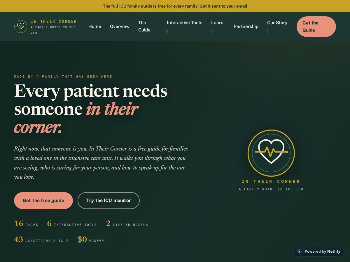 Landing-page snapshot of intheircornerproject.org