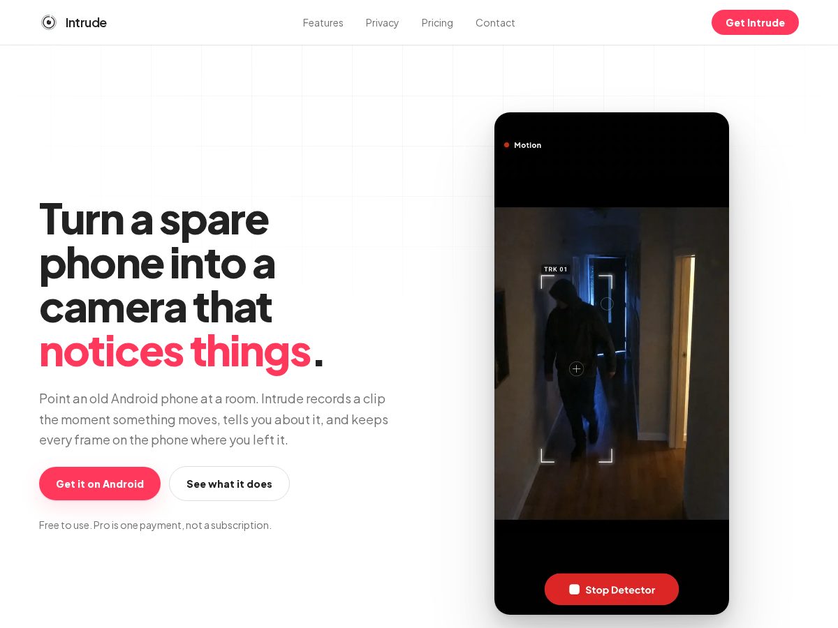 Landing-page snapshot of intrude.app