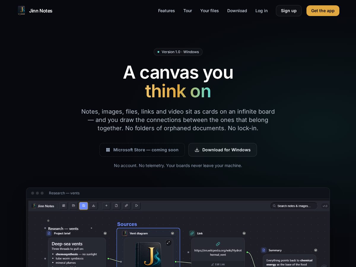 Landing-page snapshot of jnotes.app