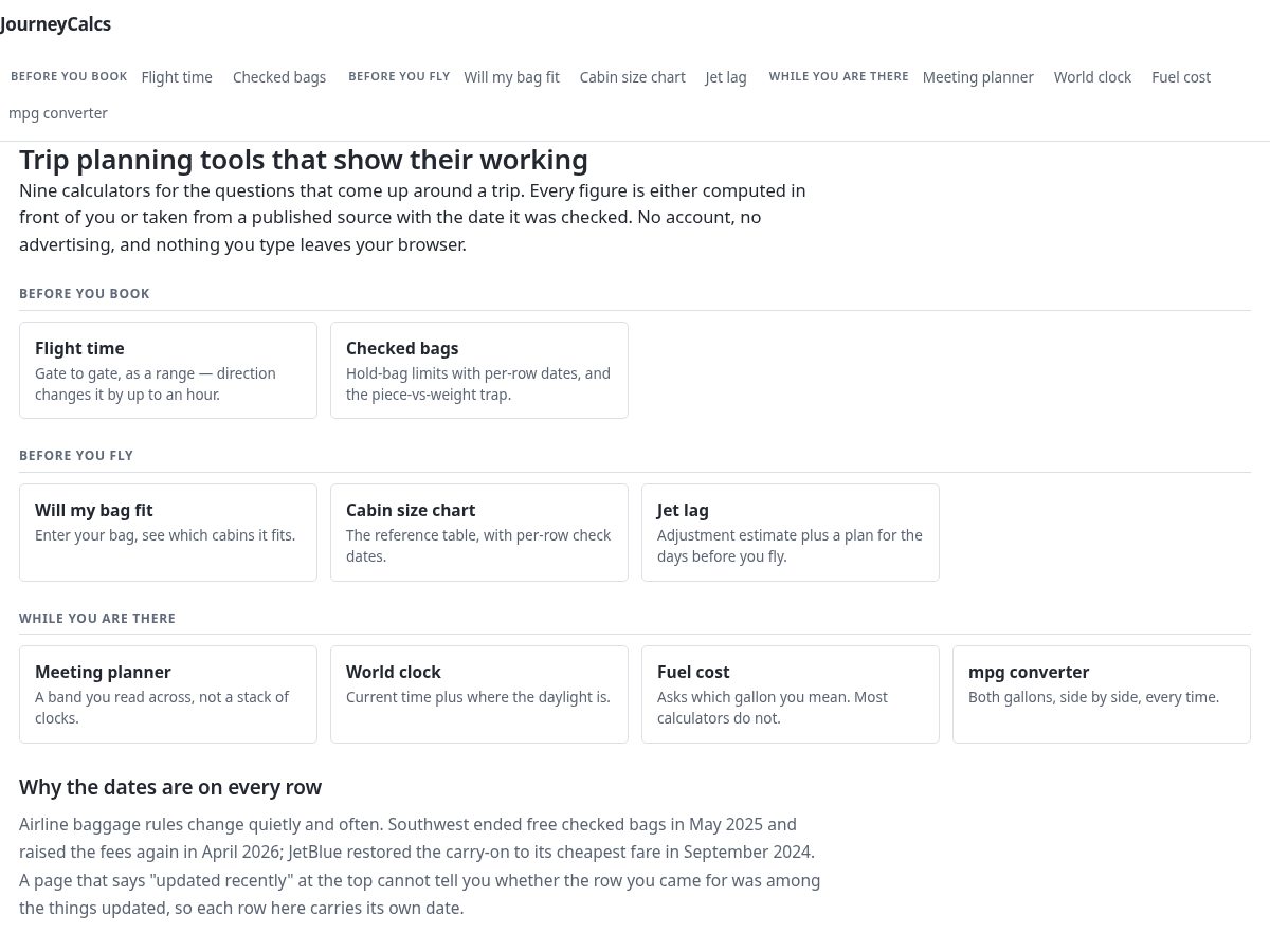Landing-page snapshot of journeycalcs.com