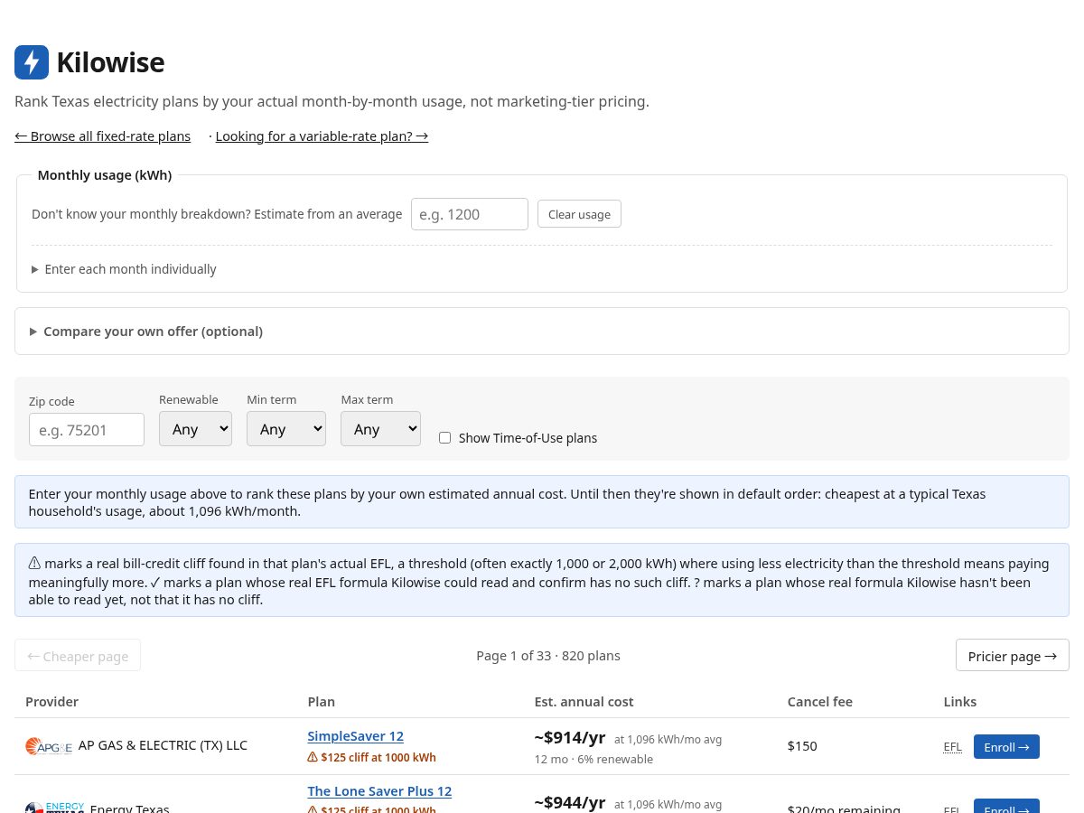 Landing-page snapshot of kilowiseenergy.com