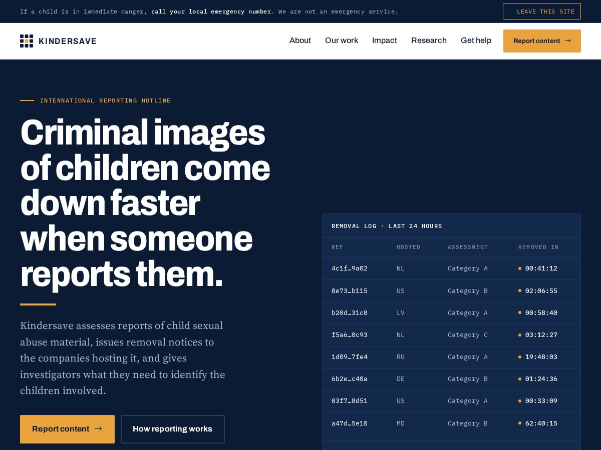 Landing-page snapshot of kindersave.org