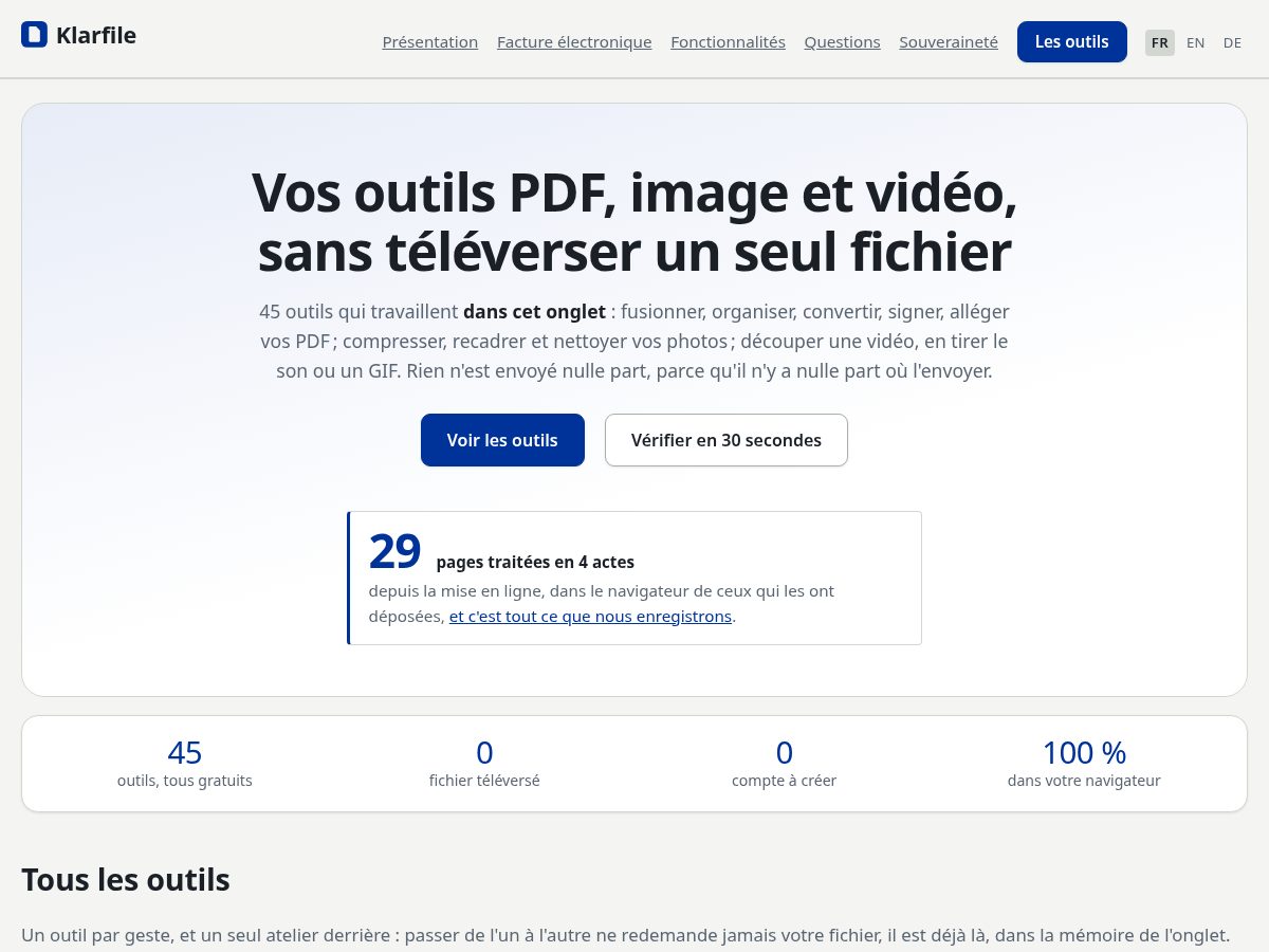 Landing-page snapshot of klarfile.com
