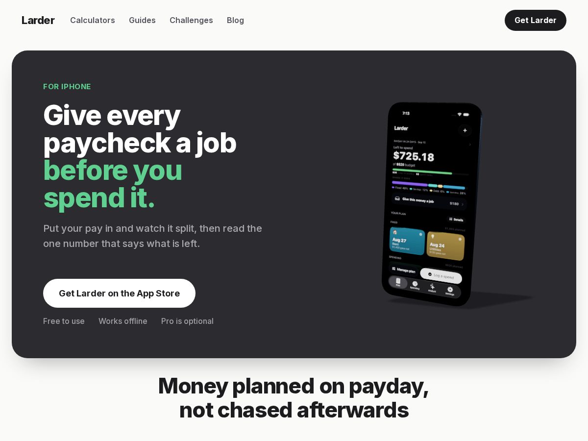 Landing-page snapshot of larderbudget.com