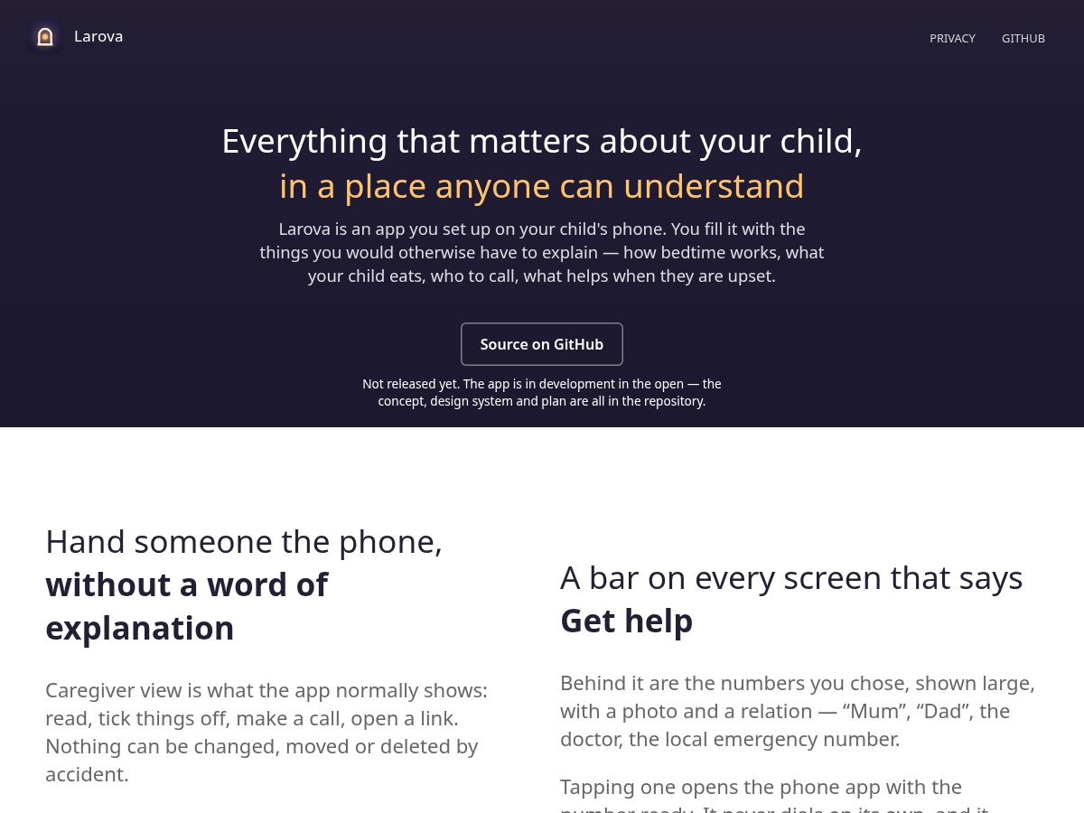 Landing-page snapshot of larova.app