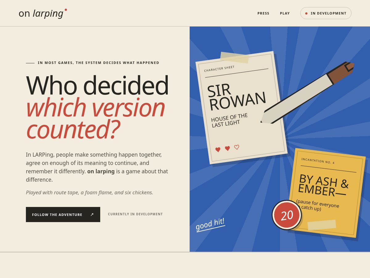 Landing-page snapshot of larping.garden
