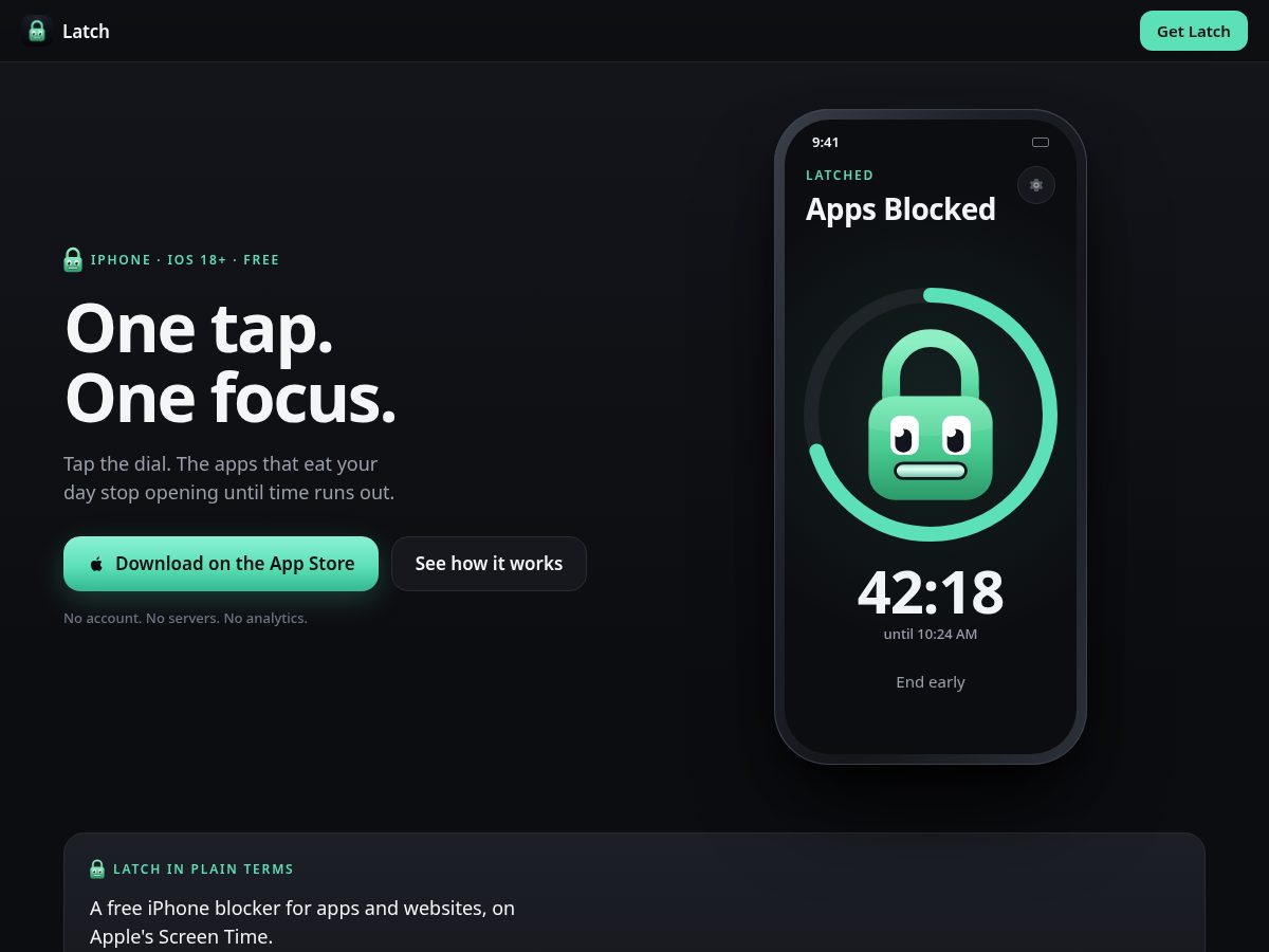 Landing-page snapshot of latchfocus.app