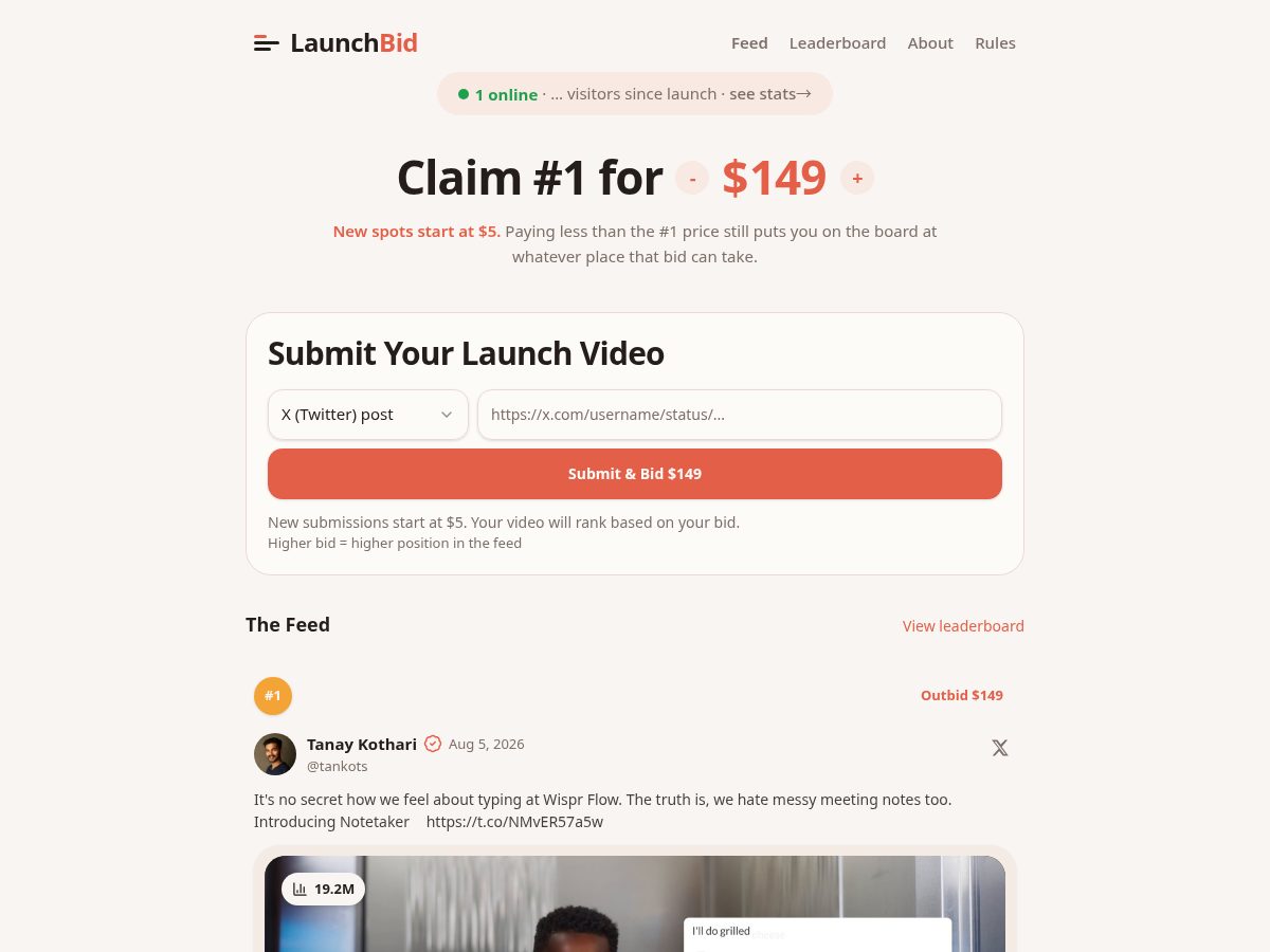 Landing-page snapshot of launchvideo.lol