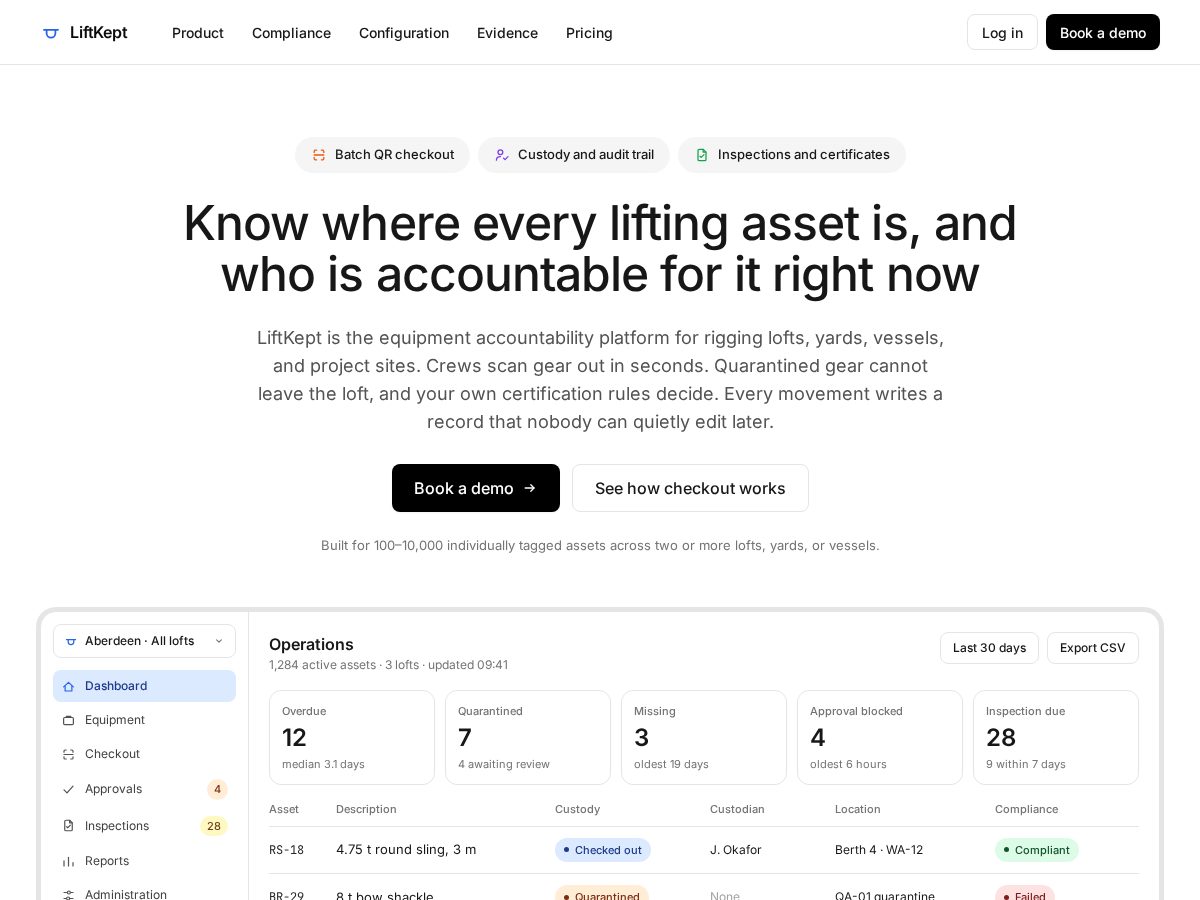 Landing-page snapshot of liftkept.com