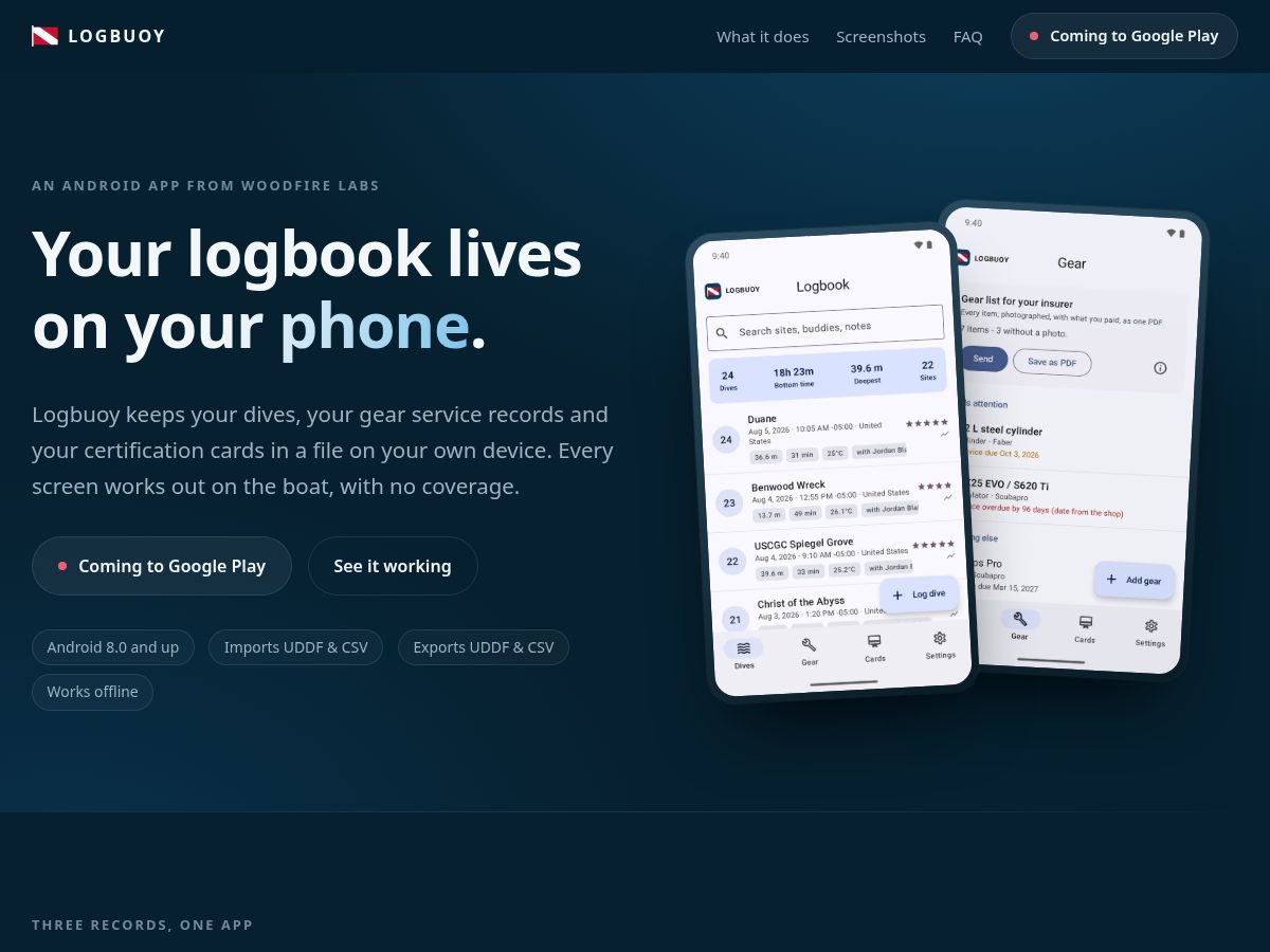 Landing-page snapshot of logbuoy.app